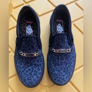 Vans Slip-On Leopard Print Sneakers with Gold Accent